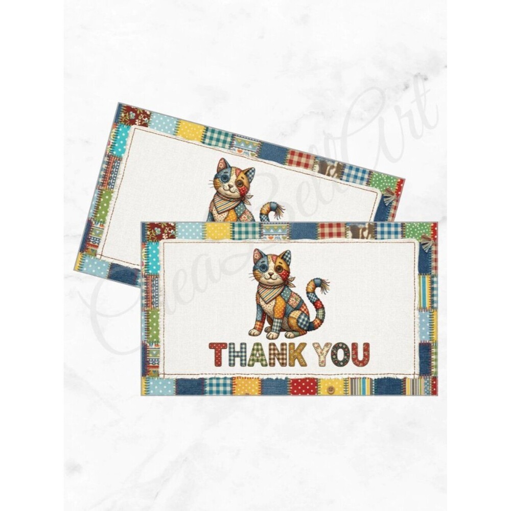 60 Patchwork Cards Cat Design Thank You Cards
